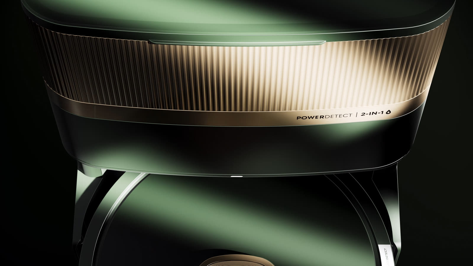 Raking light sweeping across the gold fluting of a green Luxe colorway unit